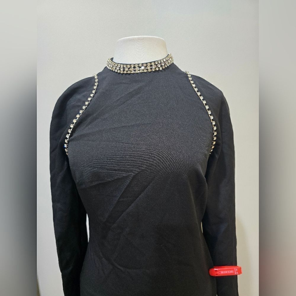 Mac Duggal 26612 Raglan Long Sleeve  High Neck Embellished Gown NWT sz 8 Black - Picture 6 of 7